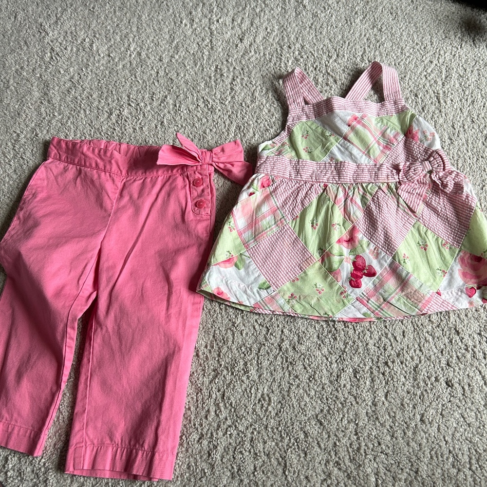 Vintage pink label Janie and jack strawberry field pant and top set